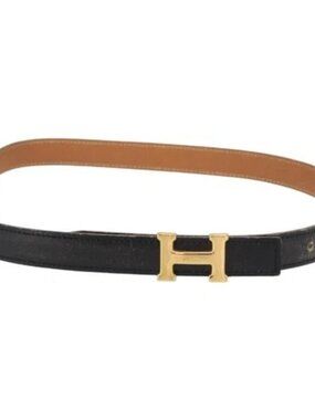 HERMES H Constance Reversible Belt Leather 33.1" Black Auth 168763